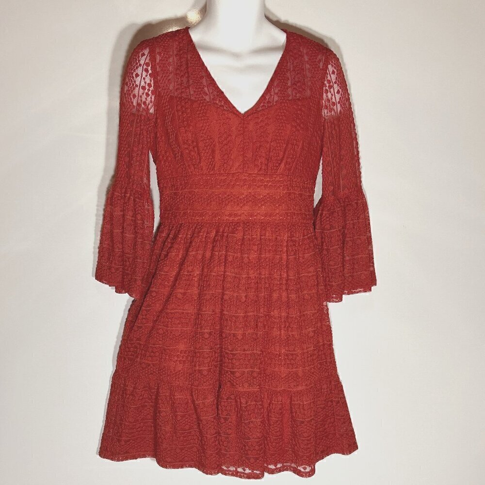 London Times SZ 6 Rusty Red Lace Dress Boho Cottage Core Fairy Feminine